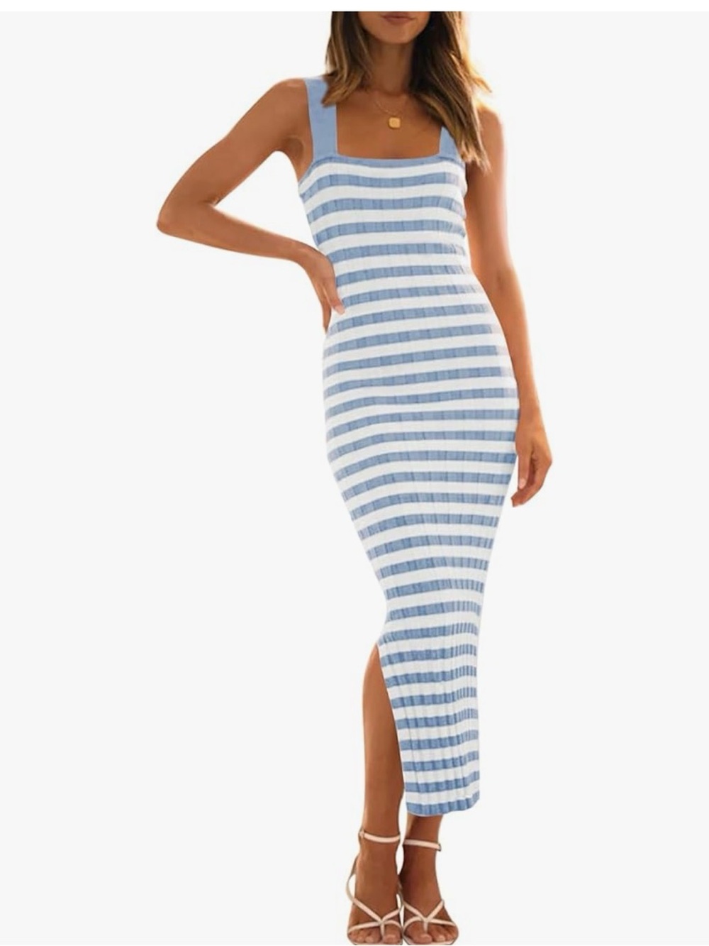 MEROKEETY Women’s Summer Striped Bodycon
Midi Dress